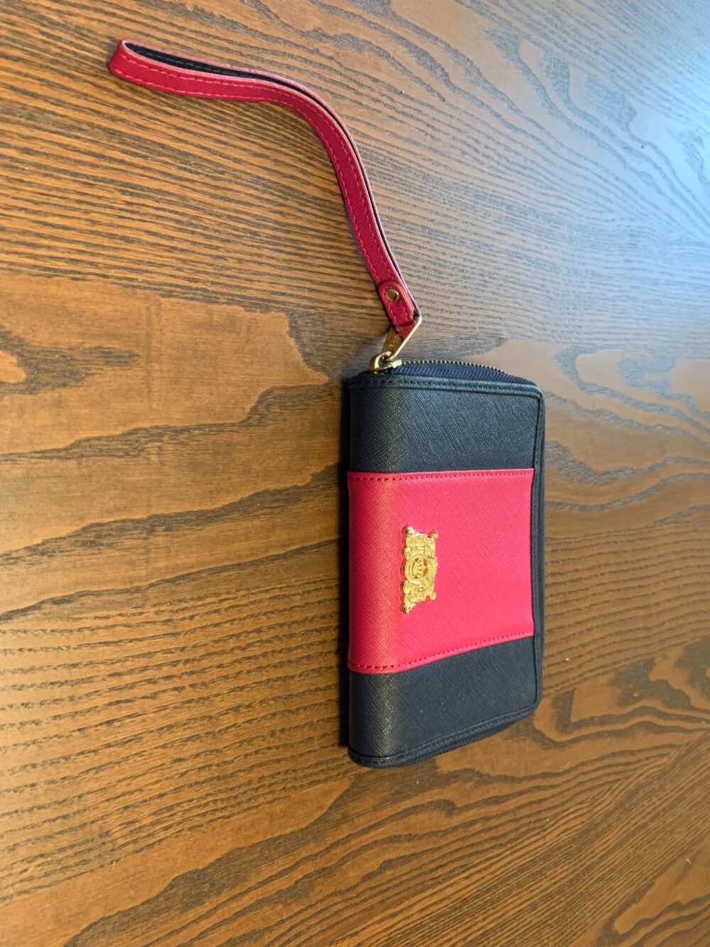 Juicy Couture Navy Pink Stripe Tech Wristlet wallet w/ gold crown zip around